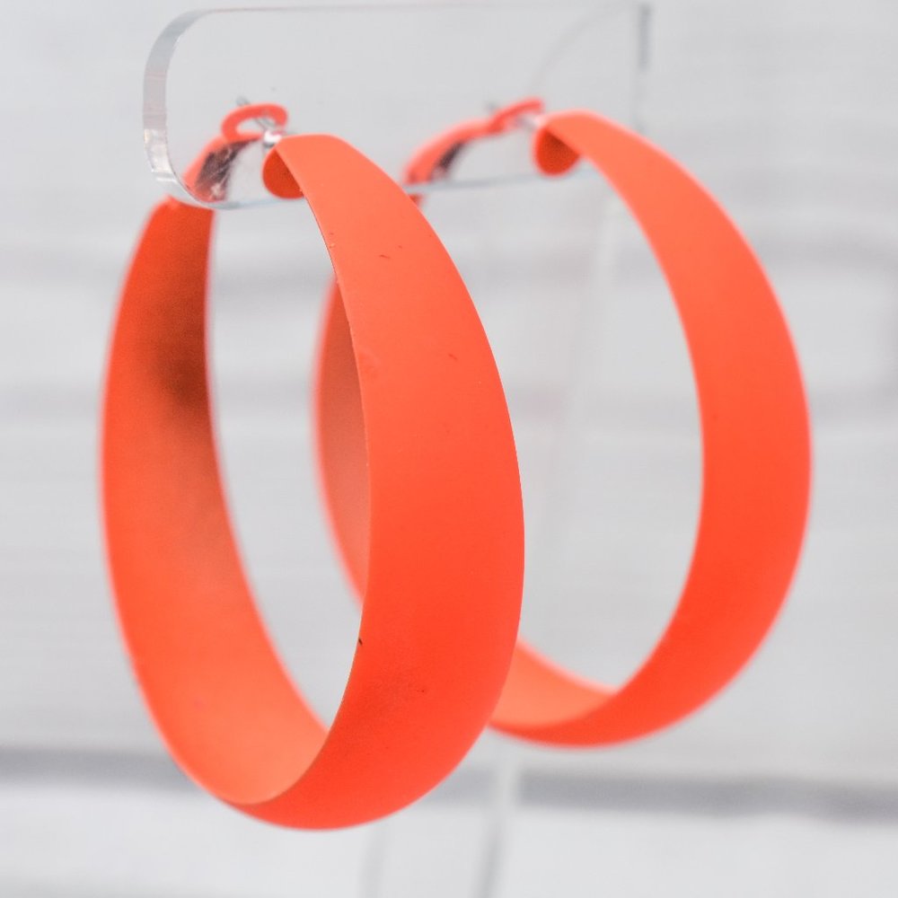 2" Neon Orange Matte Retro 80's Hoop Earrings